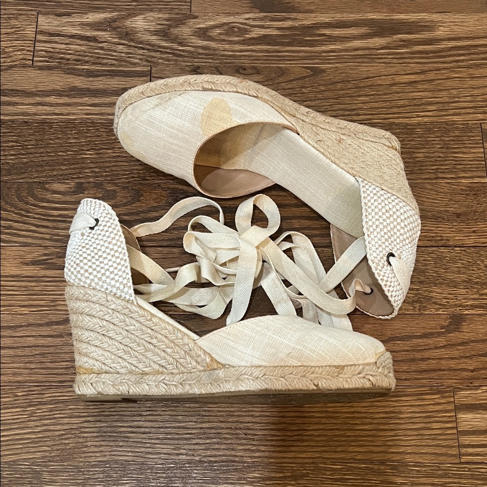 Soludos Cream Lace-Up Espadrille Wedges